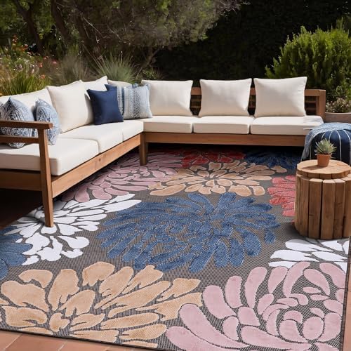 Luul Home Floral Indoor Outdoor Rugs 5x7 Large Area Rug for Living Room, Patio Decor, Kitchen, and Entryway Rug, Washable Stain Resistant Outside Carpet Brown 5 x 7 - Image 7