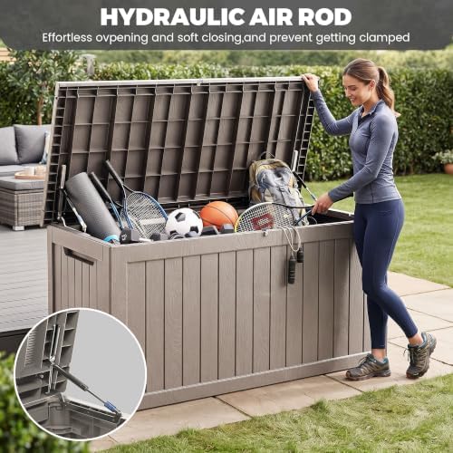 280 Gallon Outdoor Storage Box Waterproof, Lockable Resin Deck Box Large Storage Bin for Patio Furniture Cushion, Garden Tools, Pool Accessories, UV-Resistant Outside Delivery, Grey - Image 6