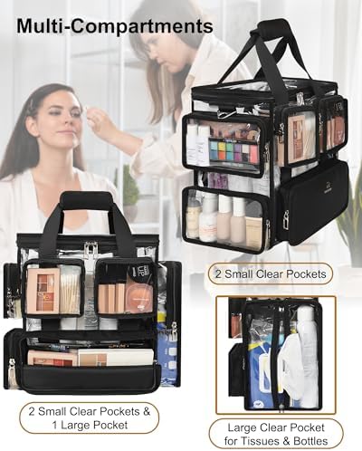 Relavel Large Clear Makeup Bags, Professional Makeup Artist Kit Set Bag with Removable Dividers, Travel Cosmetic Organizer Hairstylist Traveling Bag Transparent PVC Work Tote Bag Duffle Bag for Women - Image 3