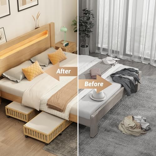 2 Pack Large Bamboo Under Bed Storage Containers with Wheels, Nature - Image 4