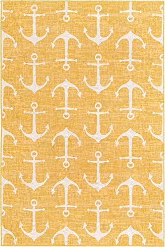 Unique Loom Outdoor Coastal Collection Area Rug - Ahoy (6' 1" x 9' Rectangle, Yellow) - Image 3