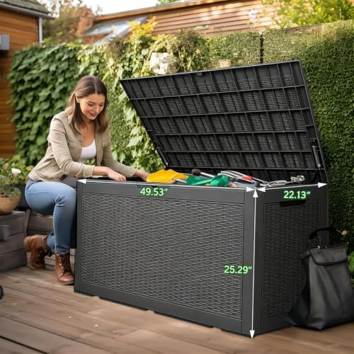 Vixzen 120 Gallon Deck Boxes Outdoor Waterproof, Resin Lockable Storage Box for Patio Cushions Storage Furniture, Garden Tools, Pool Supplies, Weatherproof and UV Resistant (Black, 120 Gallon) - Image 3