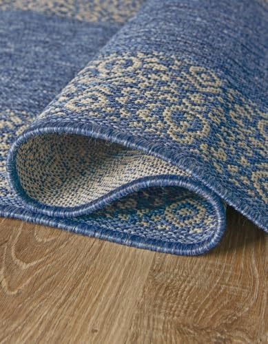 Unique Loom Outdoor Border Collection Area Rug - Floral Border (5' 1" x 8' Rectangle, Blue/ Ivory) - Image 6