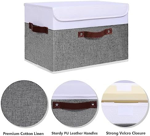 ANMINY Fabric Storage Box Bins with Lids, Gray White, 15"x10"x10", 4 Pack - Image 4