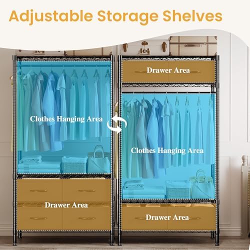 Garvee Freestanding Clothes Rack with Drawers and Adjustable Shelves - Image 4