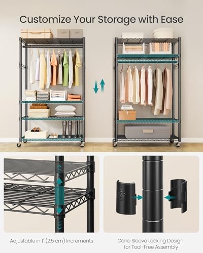 SONGMICS Heavy-Duty Clothes Rack, Portable Closet on Wheels, Garment Rack - Image 4