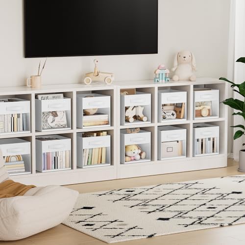 DIMJ Cube Bins, 12.2-Inch Storage Bins Cubes with Window, 6 Packs Collapsible Storage Bins with Handles, Closet Storage Baskets for Organizing Living Room, Office, 8 Pack,White - Image 6