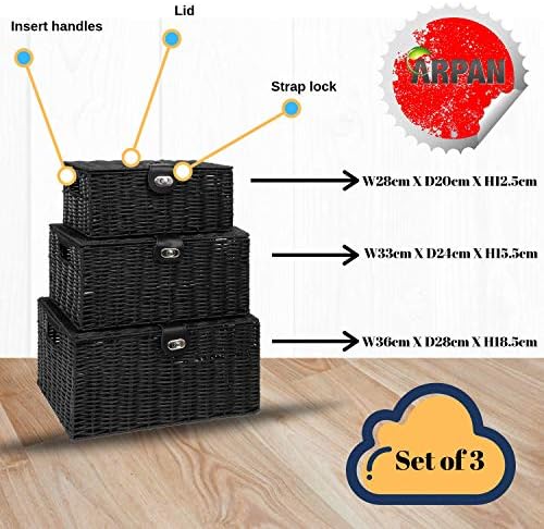 ARPAN Set of 3 Resin Woven Utility Storage Basket Box With Lid & Lock (Black) - Image 5