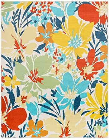 Gertmenian Premium Indoor/Outdoor Loop Area Rug - 5x7 Standard, Durable, Easy-Cleaning & Non-Shedding, Ideal for High Traffic Areas in Deck Patio or Mudroom - Floral Leafs, Multi, 19482 by Gertmenian