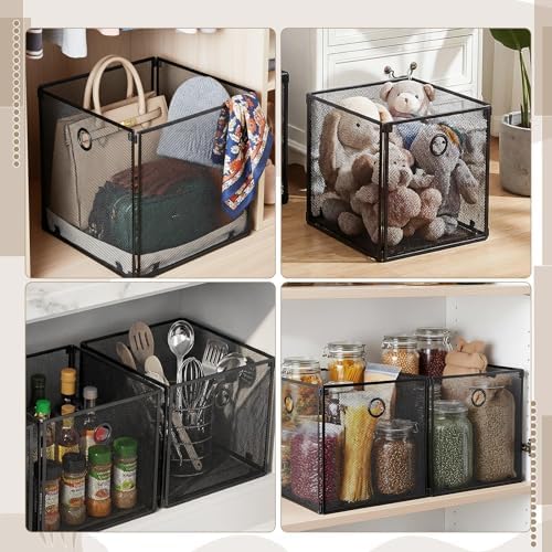 4 Pcs Foldable Metal Cube Storage Baskets, 13x13in, Black - Image 7