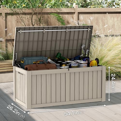 Mars Villa Deck Box, Outdoor Storage Box Waterproof, 120 Gallon, Grey - Image 2