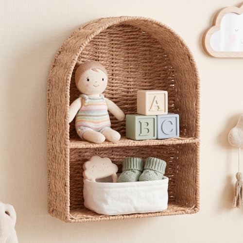 Large Rattan Wall Shelf for Boho Nursery Decor,Natural Brown - Image 5