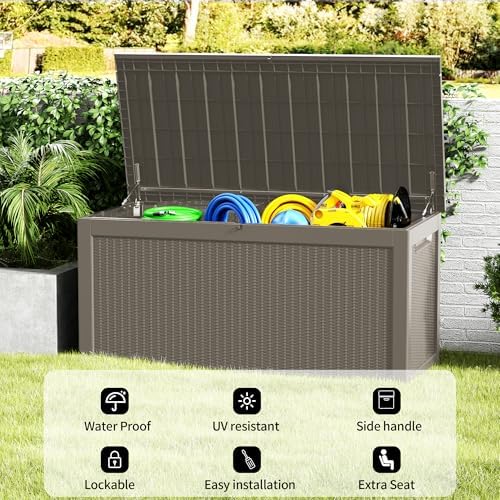 320 Gallon Outdoor Storage Box Waterproof, Lockable Resin Deck Box Large Storage Bin for Patio Furniture Cushion, Garden Tools, Pool Accessories, UV-Resistant Outside, Grey - Image 6