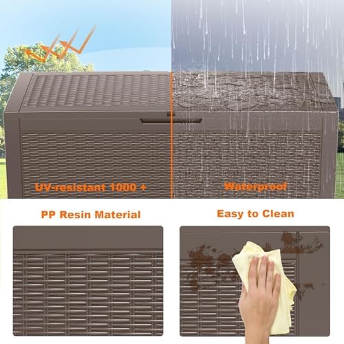 Vixzen 120 Gallon Deck Boxes Outdoor Waterproof, Resin Lockable Storage Box for Patio Cushions Storage Furniture, Garden Tools, Pool Supplies, Weatherproof and UV Resistant (Grey, 120 Gallon) - Image 3