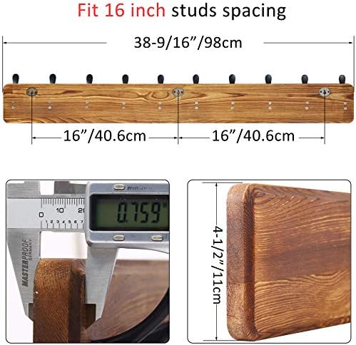 WEBI Coat Rack Wall Mount,38 9/16" Long,10 Hooks,Coat Hooks Wall Mounted,Coat Hanger Wall,Farmhouse Wood Hook Rack Rail,Triple Hooks for Hanging Coats,Clothes,Jacket,Brown - Image 3