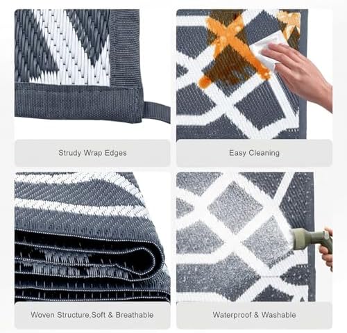 wikiwiki Outdoor Rug, 8x10ft Waterproof Reversible Mat Indoor Outdoor Rugs Carpet, Small Area Rug Plastic Straw Rug for Patio Deck Balcony Pool RV Camping Beach Picnic, Grey, Rugscape Series - Image 6