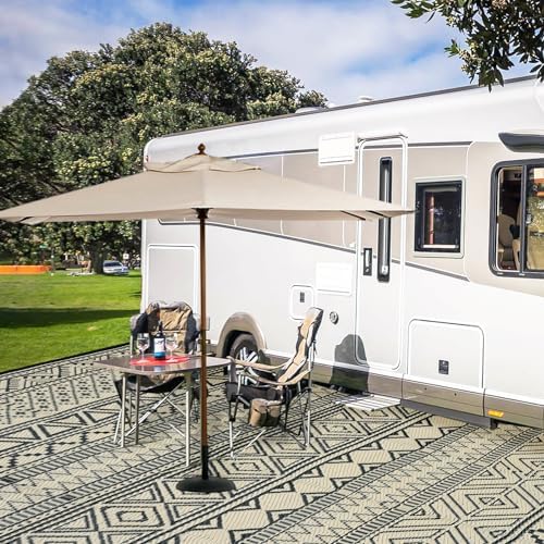 GAOMON Outdoor Rug Waterproof 8'x10', Reversible Outdoor Plastic Straw Rug, Boho Patio Rug, Indoor Outdoor Carpet, RV Mat Outside for Patio, Camp, Picnic, Balcony, Deck, Black/Coffee(Bohemia) - Image 5