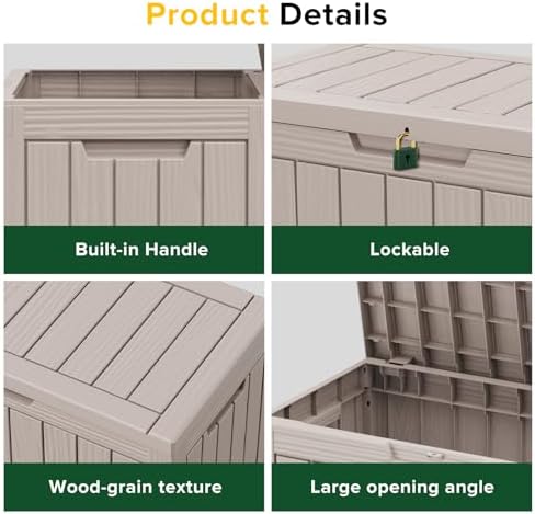 Vixzen 46 Gallon Deck Boxes Outdoor Waterproof, Lockable Storage Box for Patio Cushions Furniture, Garden Tools, Pool Supplies, Weatherproof and UV Resistant (Grey, 46 Gallon) - Image 3