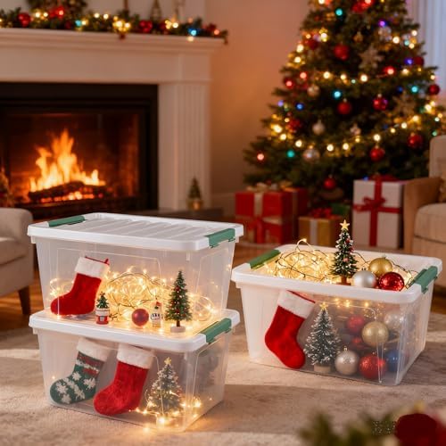 35 Qt Clear Plastic Storage Bins with Lids, 4-Pack Organizing Totes - Image 6