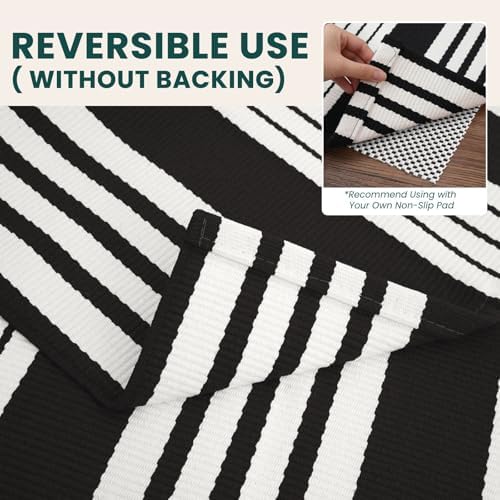 KOZYFLY 5x7 ft Area Rug Black and White Rug Woven Washable Striped Rugs - Image 4
