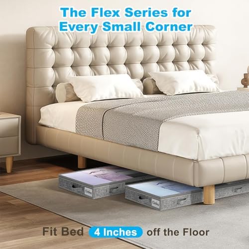 4 Inch Low Profile Under Bed Storage Drawer 4 Pack, Lightweight Underbed Clothes Storage Container Bins With NO STURCTURE, Shallow Storage Bag for Dorm & Home, With Clear Lids & Water-Resistant Fabric - Image 3