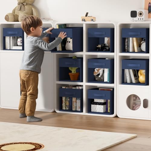 DIMJ Storage Cubes, Cube Storage Bin, 10 Pack Foldable Baskets with Window, Closet Storage Bins with Handle, 11x 11 inch Storage Cubes for Clothes, Toys, Books (Navy Blue) - Image 3