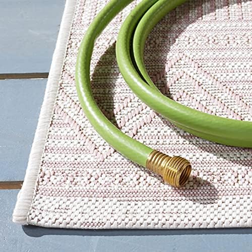 SAFAVIEH Washable Rug Outdoor Courtyard Collection - 6'7" Square, Ivory & Pink, Non-Shedding & Easy Cleaning, Ideal for Patio, Backyard, Mudroom (CY8196-56212) - Image 4