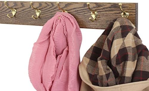 PegandRail Oak Wall Mounted Coat Rack with Solid Brass Hooks 4.5" Ultra Wide (Walnut, 25.5" x 4.5" with 5 Hooks) - Image 2