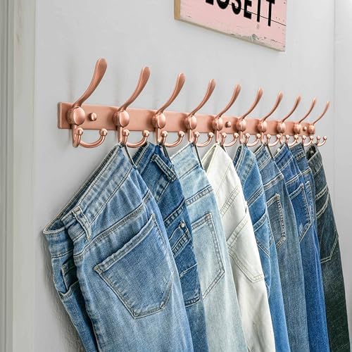 Dseap Coat Rack Wall Mount 37 Inch, Heavy Duty 12-Gauge Base vs Flimsy 1mm, Double-Thick Solid Anti-Snap Hooks, 16” Stud-Mount, Stainless Steel 10-Hook Hanger for Closet Entryway, Rose Gold - Image 6