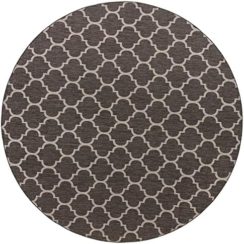 Unique Loom Outdoor Trellis Collection Area Rug - Trellis (Round 13' 0" x 13' 0", Black/ Ivory) - Image 2