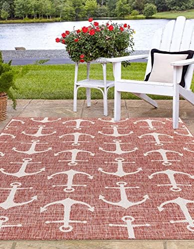 Unique Loom Outdoor Coastal Collection Area Rug - Ahoy (2' 2" x 3' 1" Rectangle, Rust Red/Ivory) - Image 4