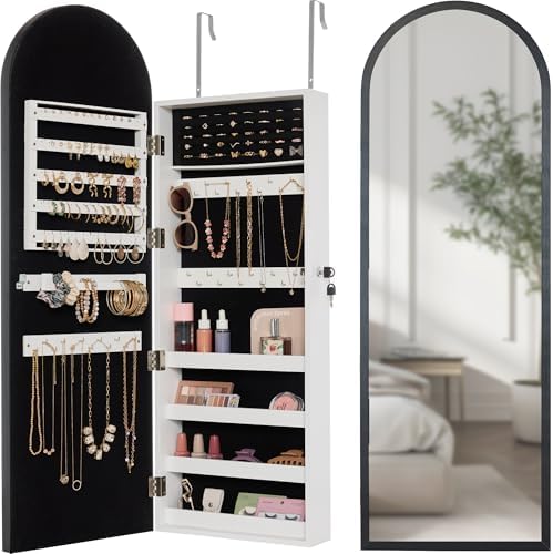 Best Choice Products Arch Mirror Jewelry Cabinet, Jewelry Storage Organizer, Armoire, Lockable Wall or Door Mountable, Full-Length Mirror - Black by BestChoiceProducts