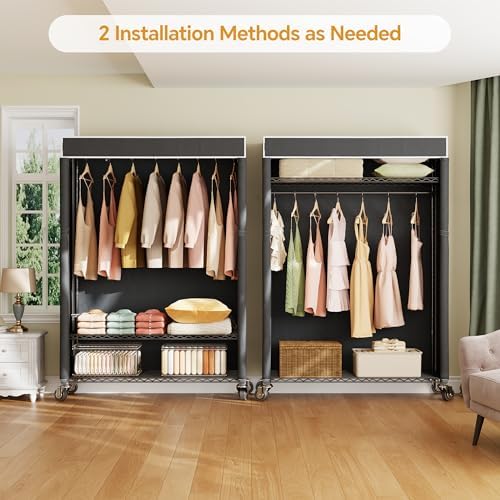 Higeego H4 Plus Rolling Clothes Rack with Cover, Black - Image 2