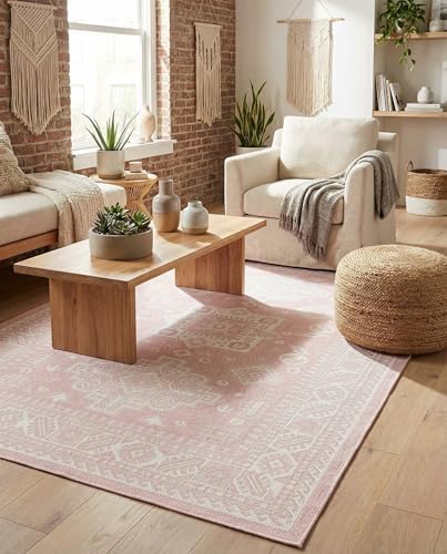 Rugs.com - Outdoor Aztec Rug – 5' 3 x 8' Pink Indoor/Outdoor Rug – Perfect for Patios, Decks, and Porches - Image 4