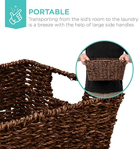 Best Choice Products Rustic Set Of 4 Multipurpose Stackable Seagrass Storage Basket, Handwoven Laundry Organizer Totes for Bedroom and Living Room, Shelves, Pantry w/Insert Handles - Brown - Image 4