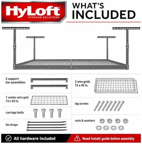 Hyloft Overhead Steel Garage Storage System, Ceiling Rack, 45-Inch x 45-Inch, 00625, Hammertone - Image 4
