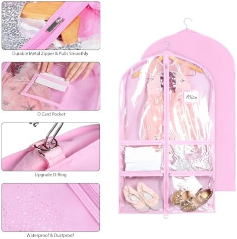 Syeeiex 40 Inch Clear Dance Costume Garment Bag, Pink, 5 Pack - Image 4