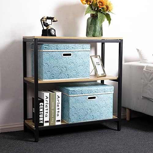 PRANDOM Large Collapsible Storage Boxes with Lids [5-Pack] Fabric Decorative Storage Bins Cubes Organizer Containers Baskets with Cover Handles for Bedroom Closet Nursery Blue 17.5x11.8x11.8 Inch - Image 2