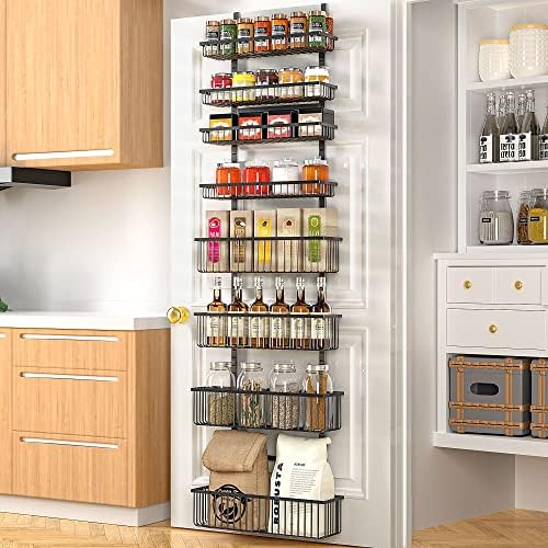 Moforoco Over The Door Pantry Organizer, Pantry Door Organizer Shelves, Kitchen Organizers and Storage, Hanging Basket Wall Spice Rack Seasoning Shelves, Laundry Room Bathroom accessories（Black by MOFOROCO