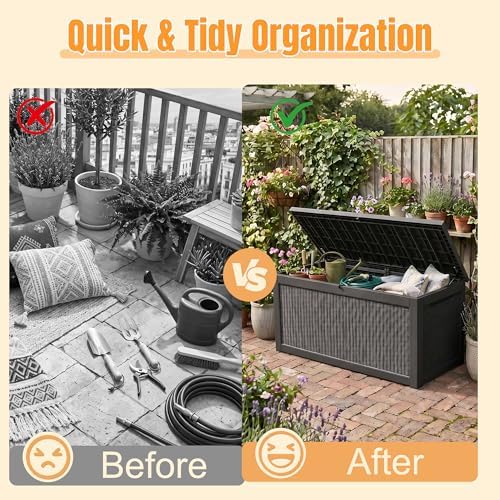 Outdoor Storage Box, 380 Gallon Waterproof Resin Deck Box with Support Rod - Image 4