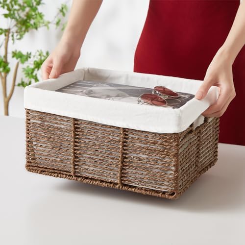 Vagusicc Wicker Storage Basket, 6 Pack Baskets for Organizing, Wicker Baskets with Handle, Rectangular Woven Basket for Storage Shelves, Cube Storage Bins for Closet/Clothes/Dresser, Brown - Image 3