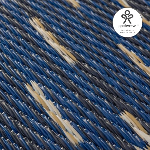 Fab Habitat Stripe Coastal Colorful Outdoor Rug - Waterproof, Crease-Free Fade Resistant, Reversible - Recycled Plastic - Patio Porch Balcony Deck Yard Garden - Montauk Navy & Sand - 5x8 ft - Image 6