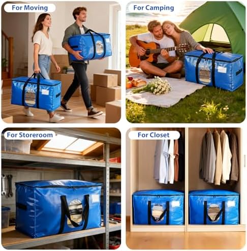 6 Pack Extra Large Moving Bags, Heavy Duty PE Woven Storage Totes with Visible Window & Wrap Around Handles, Reusable Space-Saving Alternative for Home Relocation & Storage - Image 7