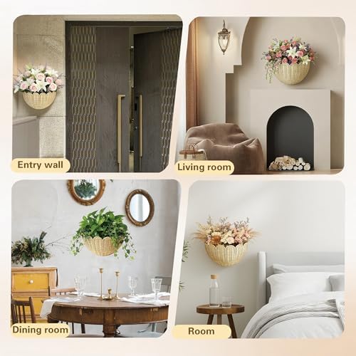 Set of 2 Scalloped Woven Rattan Wall Hanging Baskets, Decorative Wall Storage Baskets for Nursery, Bathroom, Kitchen, Farmhouse & Entryway Decor - Image 5