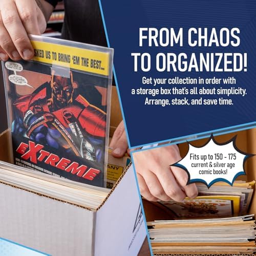 Invested Alliance Premium Short Comic Book Storage Box Organizer with Lid | Thick Cardboard Comic Storage Box For Collectibles Fits 150-175 Current/Silver Age, Heavy Duty & Stackable. - Image 4