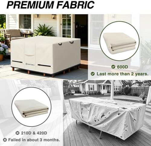 Porch Shield Waterproof Square Patio Table Cover 84 x 84 inch, Beige - Image 5