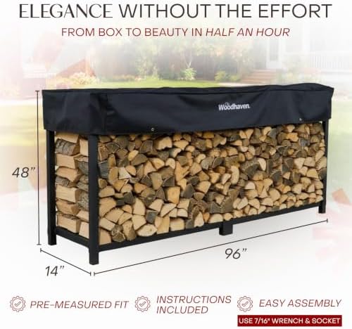 Woodhaven 8-Foot Firewood Rack – American Brand – 1/2 Cord Raised Lumber Storage Rack – Keeps Wood Dry & Ready – Heavy-Duty Steel, Lifetime Structural Warranty (With Cover) - Image 4