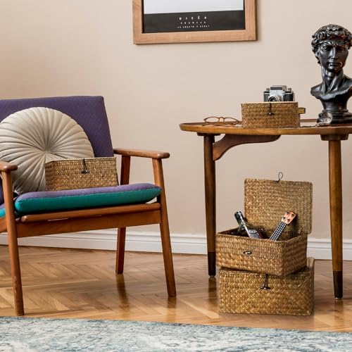 Woanger Set of 4 Wicker Baskets with Lids, Retro Color - Image 6
