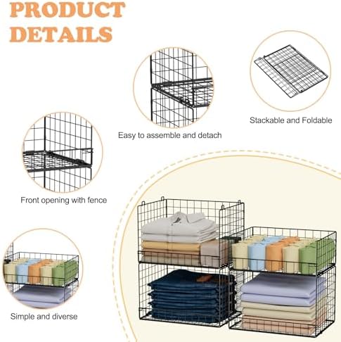 4 Tier Stackable Closet Organizers and Storage Shelves, Foldable Closet Shelf Organizer System, Stackable Storage Bins Drawers for Clothes Organizer System, Black（Patent No. 30022416） - Image 4