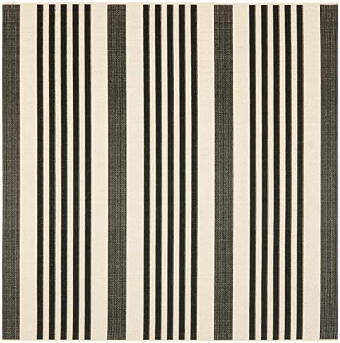 SAFAVIEH Courtyard Collection CY6062 Stripe Indoor/ Outdoor Non-Shedding Easy--Cleaning Patio Backyard Porch Deck Mudroom Area--Rug, 5'3" x 5'3" Square, Black / Bone - Image 2